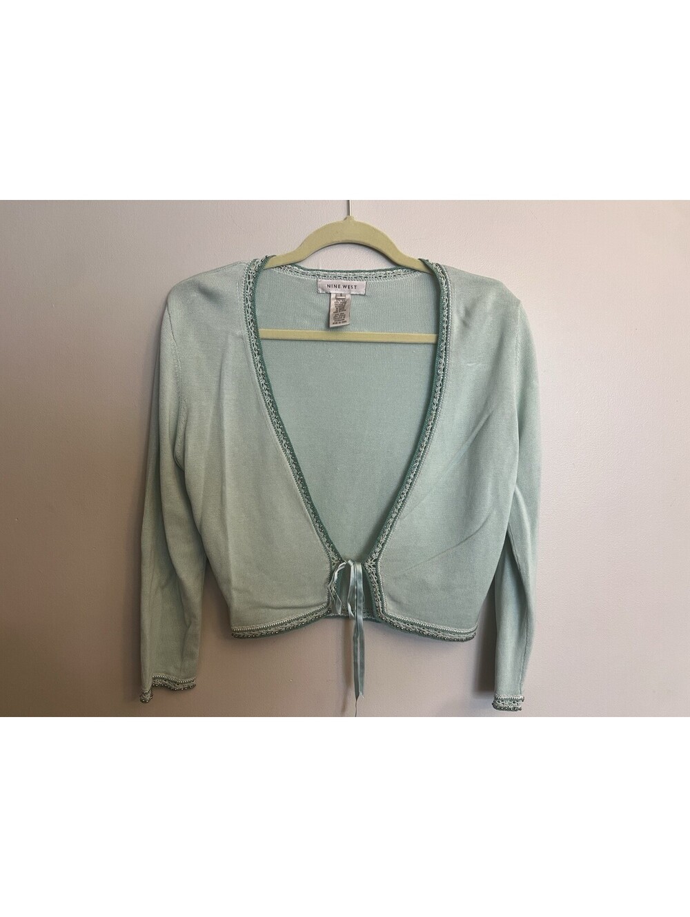 Stunning Nine West Woman’s Silk Beaded Crochet detail Cardigan size Small